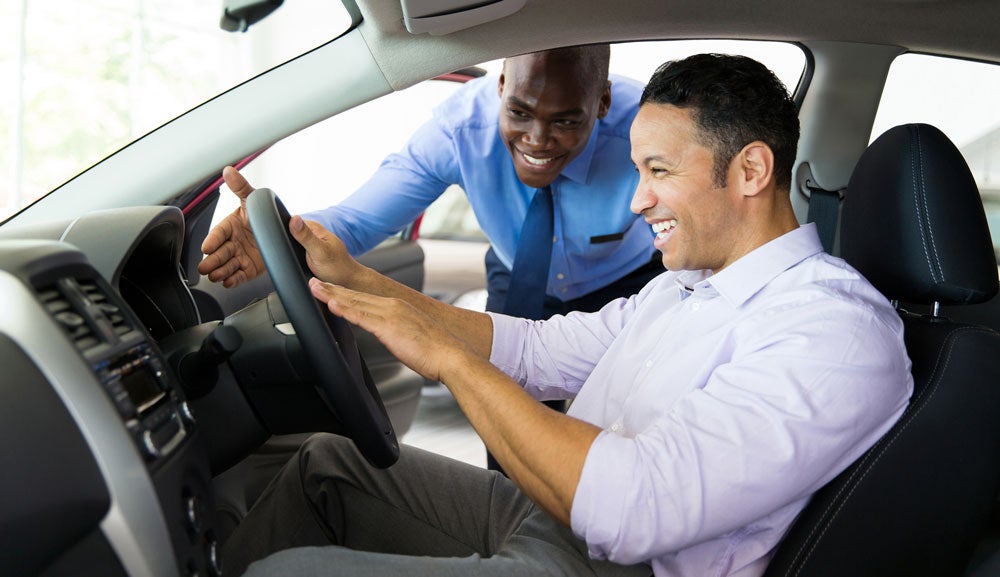 customer and salesman test driving